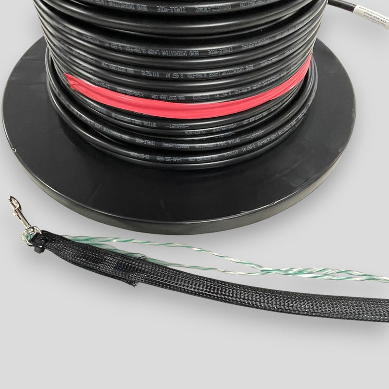 Outdoor Armored Direct Burial OSP Direct Burial Rated Singlemode OS2 9/125 Pre-Terminated Fiber Optic Cable, Black Jacket, with a Pulling Eye